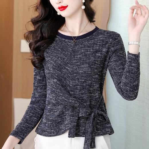 KQL 355H8308不规则设计感蝴蝶结绑带显瘦长袖T恤洋气上衣 商品图0