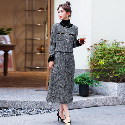 HR YJLY8053气质穿搭时尚套装裙拼接两件套 商品图3