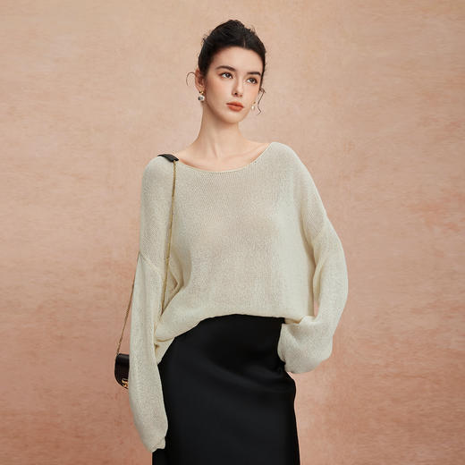 QG636斯尔丽25新款新型研发和纸纱透气亲肤慵懒风长袖时尚垂顺宽松上衣 商品图8