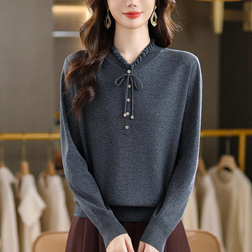 CC木耳领打底衫秋冬内搭漂亮洋气妈妈上衣2025新款宽松显瘦大码毛衣 商品图2