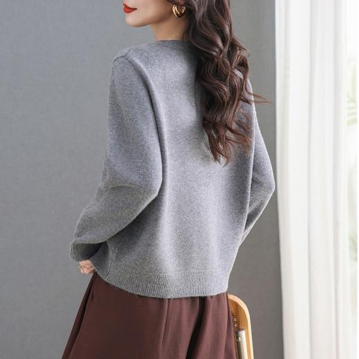 CC高级感安哥拉红针织衫开衫2025秋季新款圆领拼色洋气短款毛衣外套 商品图3