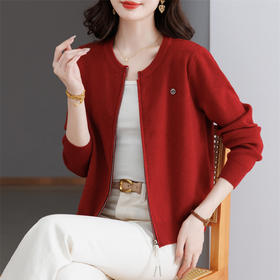 CC红色针织棒球服女开衫短外套2025春秋毛衣外搭上衣双拉链长袖卫衣
