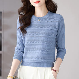 CC早秋薄款镂空长袖针织上衣女秋装2025新款圆领毛衣春秋打底衫