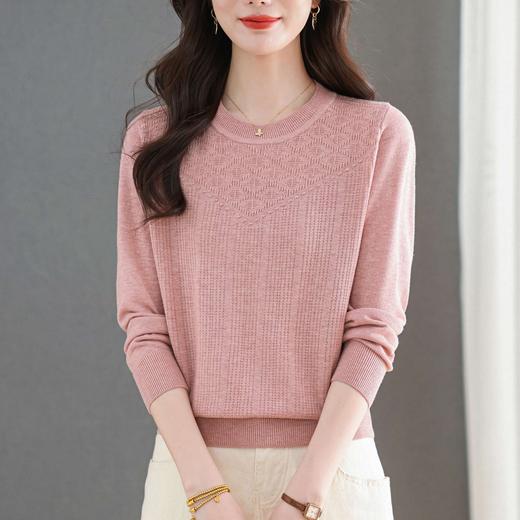 CC针织长袖上衣春秋2025新款复古风女宽松气质圆领毛衣打底衫 商品图3