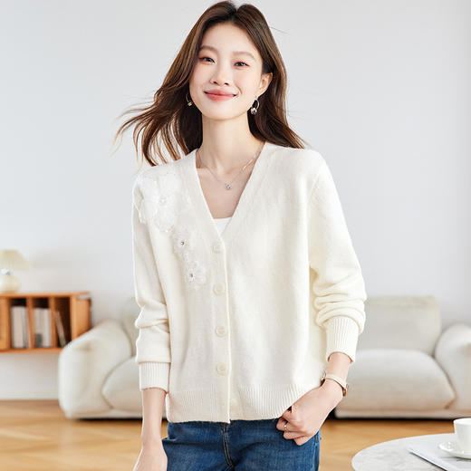 CCv领羊毛针织开衫女春秋2025新款长袖短款外搭上衣早秋季毛衣外套 商品图3