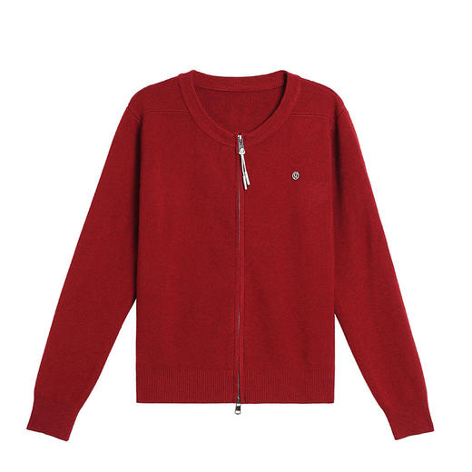 CC红色针织棒球服女开衫短外套2025春秋毛衣外搭上衣双拉链长袖卫衣 商品图4