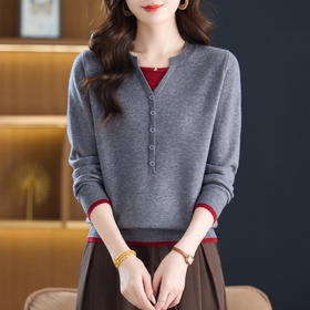 CC假两件上衣女时尚洋气秋装2025新款针织衫圆领薄款打底衫上衣