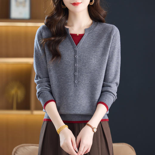 CC假两件上衣女时尚洋气秋装2025新款针织衫圆领薄款打底衫上衣 商品图0