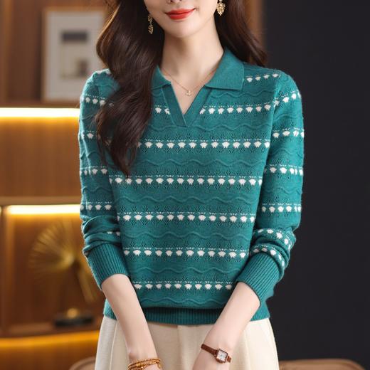 CC新款韩系针织polo领毛衣女波点镂空条纹打底衫温柔风百搭显瘦上衣 商品图2