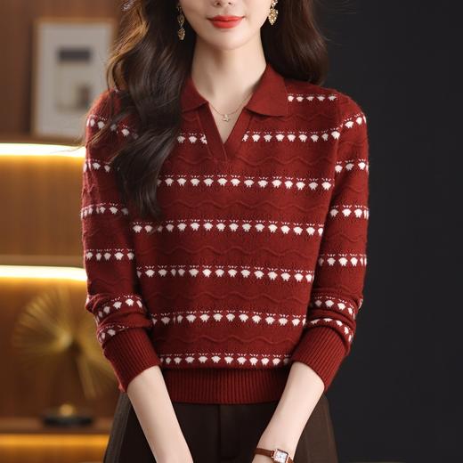 CC新款韩系针织polo领毛衣女波点镂空条纹打底衫温柔风百搭显瘦上衣 商品图3