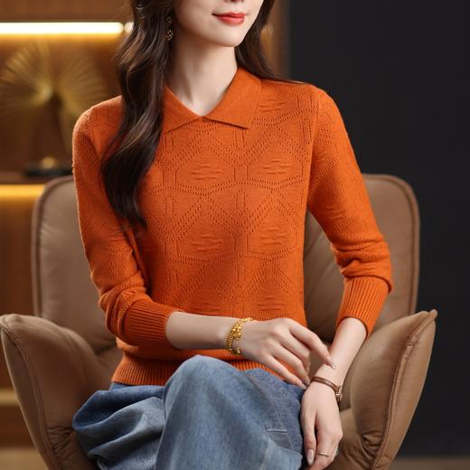 CC春秋季新款毛衣女气质优雅polo领针织衫几何纹理修身上衣 商品图2