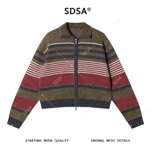 72367SDSA秋冬新款痞帅男装复古时尚条纹拉链翻领针织衫百搭开衫毛衣 商品图1