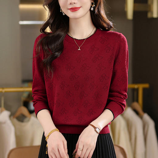 CC2025年新款春秋装圆领薄款针织衫女简约气质长袖内搭宽松打底衫女 商品图3