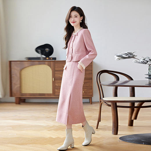 HR LSNY2453法式小香风套装时尚气质减龄高腰显瘦半身裙两件套 商品图2