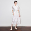 镂空水溶蕾丝翻领收腰法式名媛气质连衣裙WLZD2509512 商品缩略图2