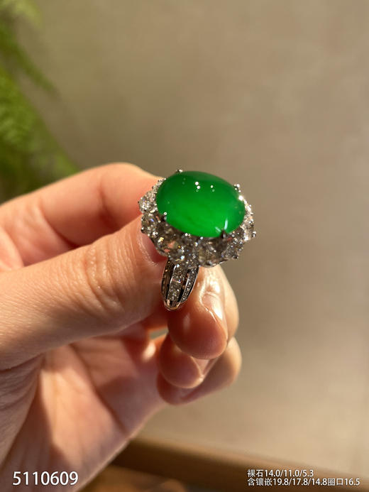 高冰种艳绿蛋面戒指【5110609】具体价格微信咨询 商品图0