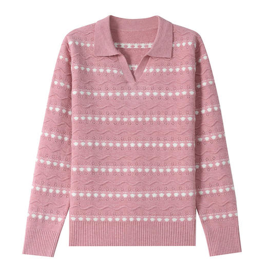 CC新款韩系针织polo领毛衣女波点镂空条纹打底衫温柔风百搭显瘦上衣 商品图4