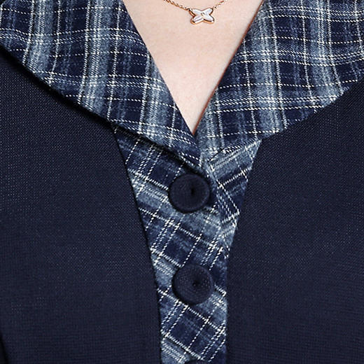 QYM H3352-Y妈妈装时尚格纹西装领连衣裙 商品图3