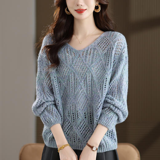 CC镂空罩衫上衣女春秋宽松外穿毛衣2025年新款大码胖mm慵懒风打底衫 商品图3