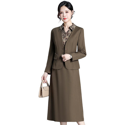 QYM H3315-Y西装外套连衣裙印花假两件长袖连衣裙 商品图4