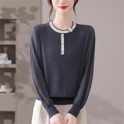 CC漂亮减龄打底衫短款洋气新款春秋薄款针织衫带丝巾的上衣气质时髦 商品图3