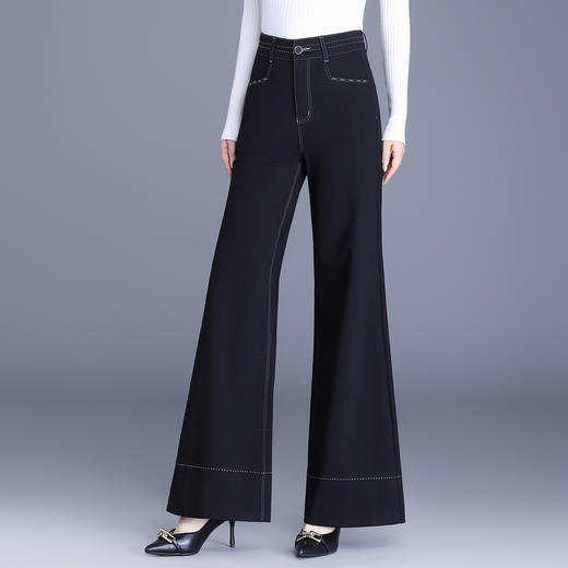 QYM 9848-Y高腰筒喇叭裤阔腿裤宽松休闲大码裤 商品图1