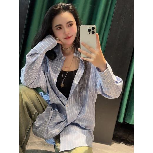 宽松慵懒风休闲竖条纹衬衫 商品图5