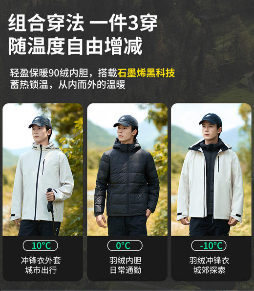 情侣款 藏帽90%羽绒石墨烯轻量三合一男女款保暖两件套户外服BS25696-2-W 商品图4