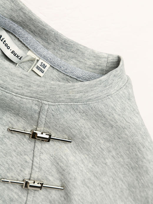 新中式美学！盘扣拼接提花袖灰色卫衣，解锁国潮时尚新体验 商品图2