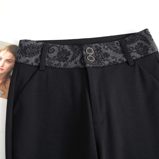 QYM 9850-Y印花拼结高腰微喇裤垂感休闲裤西装喇叭裤 商品图3