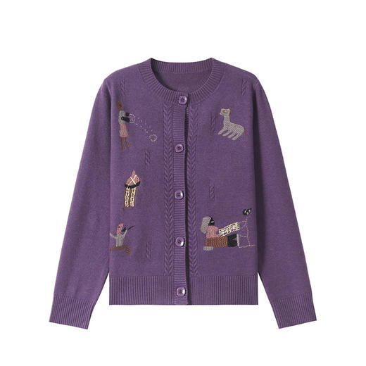 CC高腰短款刺绣针织开衫女士长袖外搭秋装2025新款圆领毛衣外套 商品图4