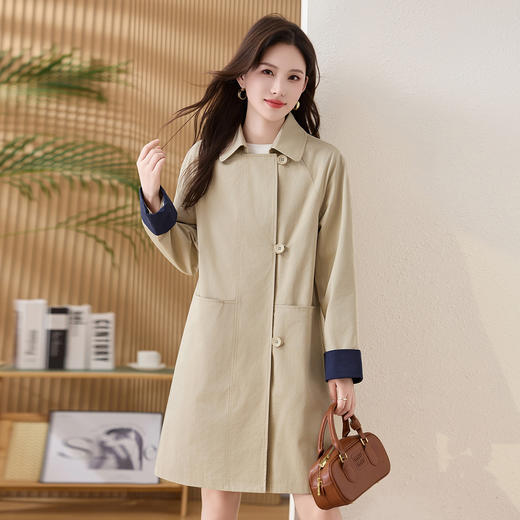 HR ZYF8881松弛感简约撞色袖洋气宽松版休闲纯色气质中长风衣 商品图3