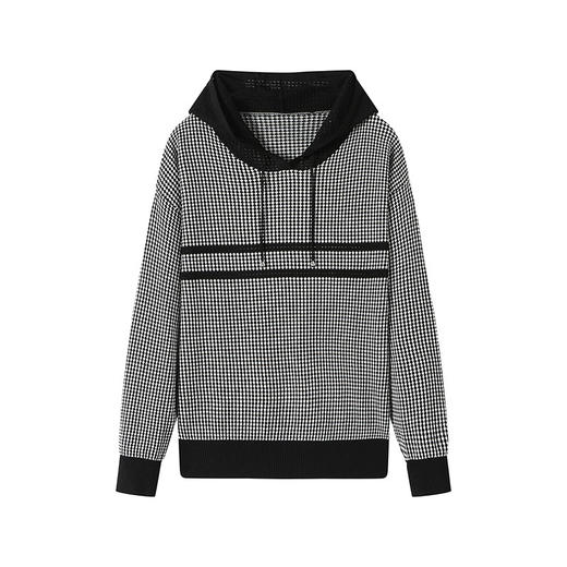 CC2025春秋新款连帽针织衫女千鸟格休闲卫衣韩版长袖宽松套头帽衫女 商品图4