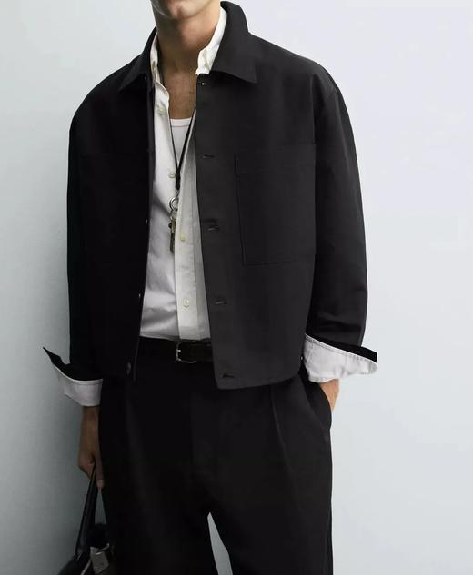 男装时尚衬衫简约翻领夹克新款秋季短款休闲百搭工装外套 商品图2