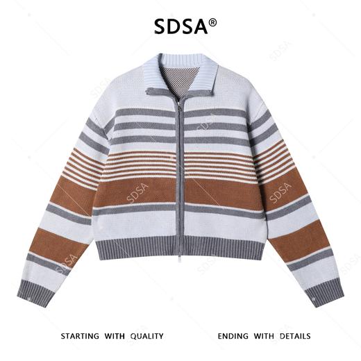 72367SDSA秋冬新款痞帅男装复古时尚条纹拉链翻领针织衫百搭开衫毛衣 商品图1