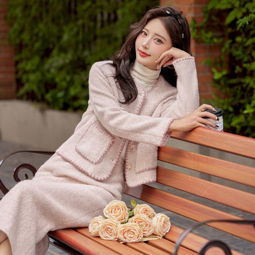 HR YJLY1378法式小香风甜美套装裙羊毛呢半身裙两件套 商品图1