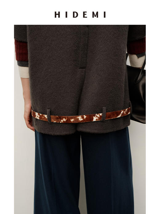 HIDEMI 进口动物纹牛毛牛皮金属扣皮带腰带 商品图4