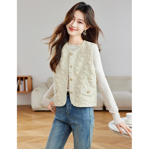 CC气质小香风马夹女2025秋季新款通勤圆领金属扣马甲开衫女针织衫潮 商品图3