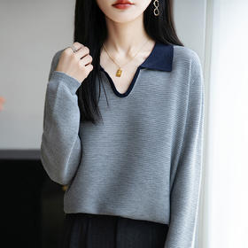 CC鸡心领毛衣女好看洋气撞色针织打底衫2025年秋冬新款内搭上衣短款