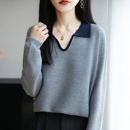CC鸡心领毛衣女好看洋气撞色针织打底衫2025年秋冬新款内搭上衣短款 商品图0