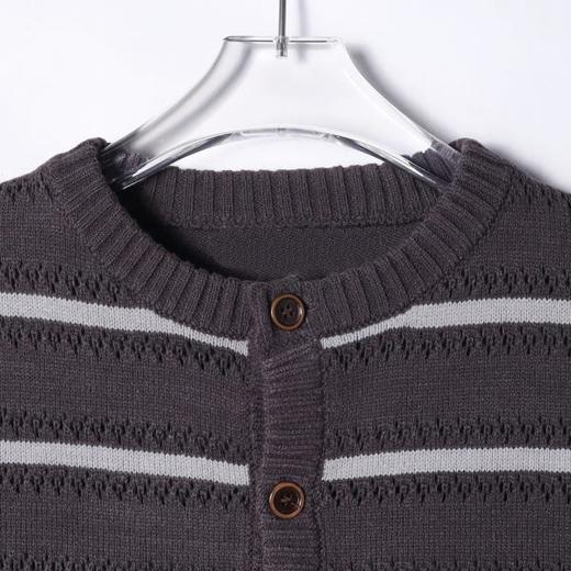 22523SDSA男士秋冬新款痞帅男装慵懒风撞色条纹纽扣圆领针织衫百搭毛衣 商品图2