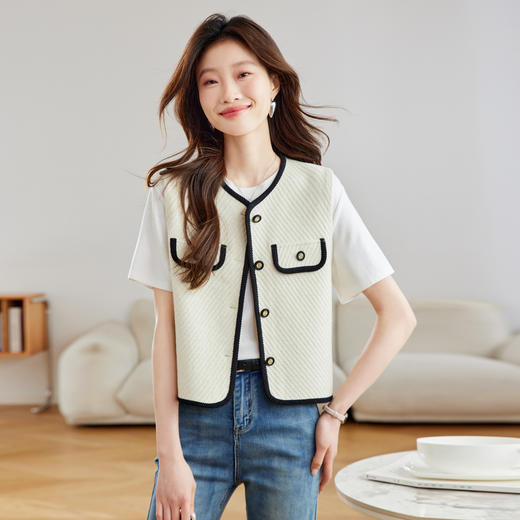 CC早秋新款2025小香风无袖开衫针织衫V领气质外套马甲背心女款马夹 商品图0