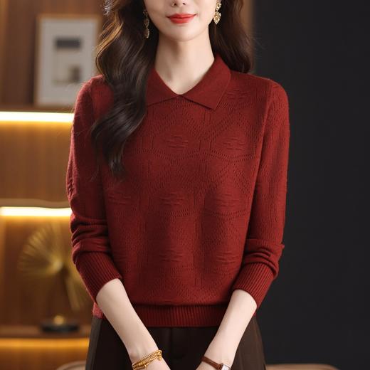 CC春秋季新款毛衣女气质优雅polo领针织衫几何纹理修身上衣 商品图3