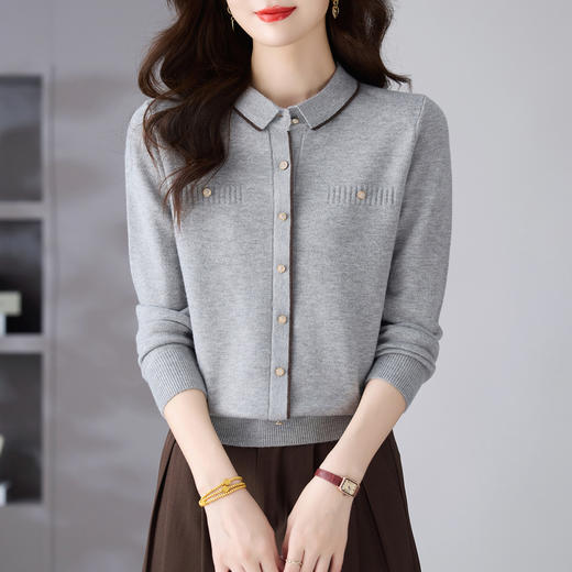 CC翻领长袖上衣秋装女款2025年新款polo针织衫洋气漂亮毛衣打底小衫 商品图2