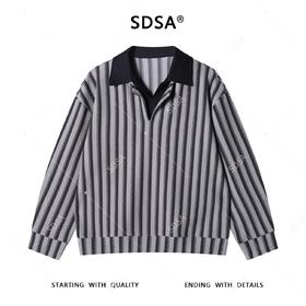 6902SDSA秋冬新款痞帅男装潮牌舒适竖纹翻领假两件衬衫老钱风百搭衬衣