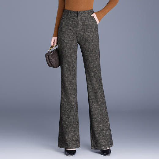 QYM 9851-Y微喇格子西装裤休闲裤气质优雅高腰喇叭裤 商品图0