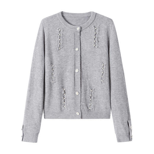 CC本命年羊毛针织开衫女春秋外搭宽松短款洋气上衣休闲圆领毛衣外套 商品图4