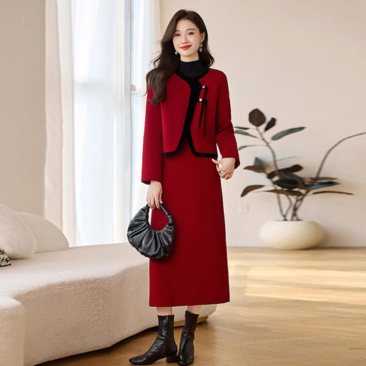 HR LSNY2470新中式复古夹棉套装气质名媛风半身裙两件套 商品图0