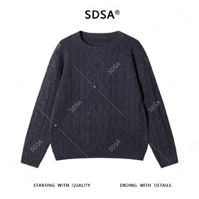 2375SDSA男士秋冬新款痞帅男装时尚纯色纽花圆领针织衫百搭休闲毛衣