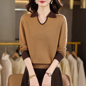 CC翻领长袖上衣针织衫女2025新款秋装洋气polo宽松毛衣打底小衫